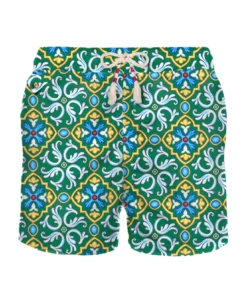 MC2 Saint Barth Man Light Fabric Swim Shorts With Majolica Print