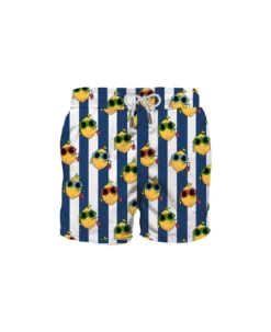 MC2 Saint Barth Blue Striped Mid-length Swim Shorts With Lemon Print