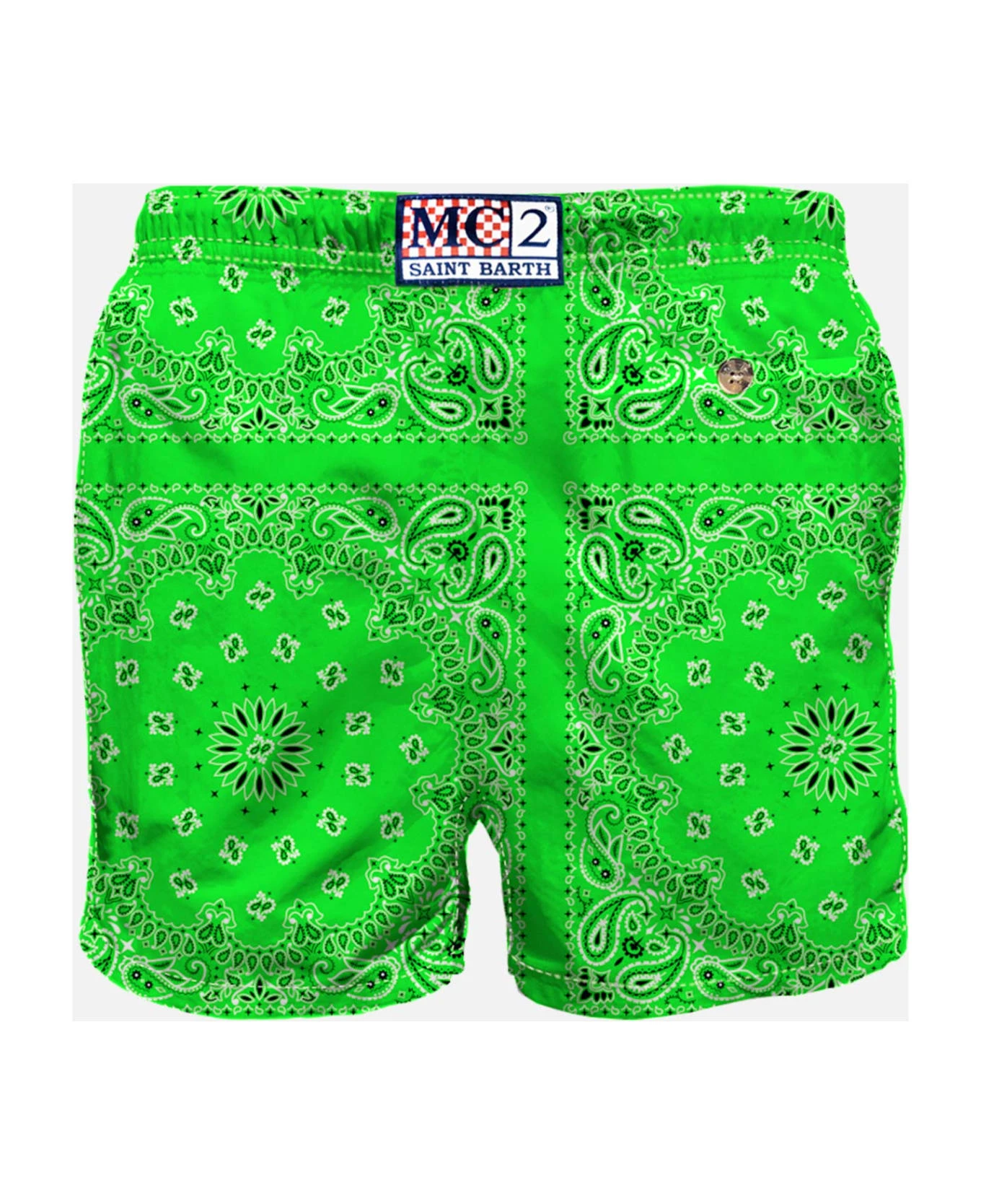 MC2 Saint Barth Man Swim Shorts With Green Bandanna Print - Image 2