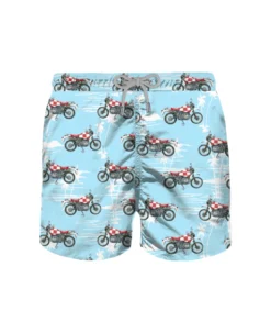 MC2 Saint Barth Man Light Fabric Swim Shorts With Motorbike Print