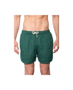 MC2 Saint Barth Solid Green Mid-length Linen Swim Shorts
