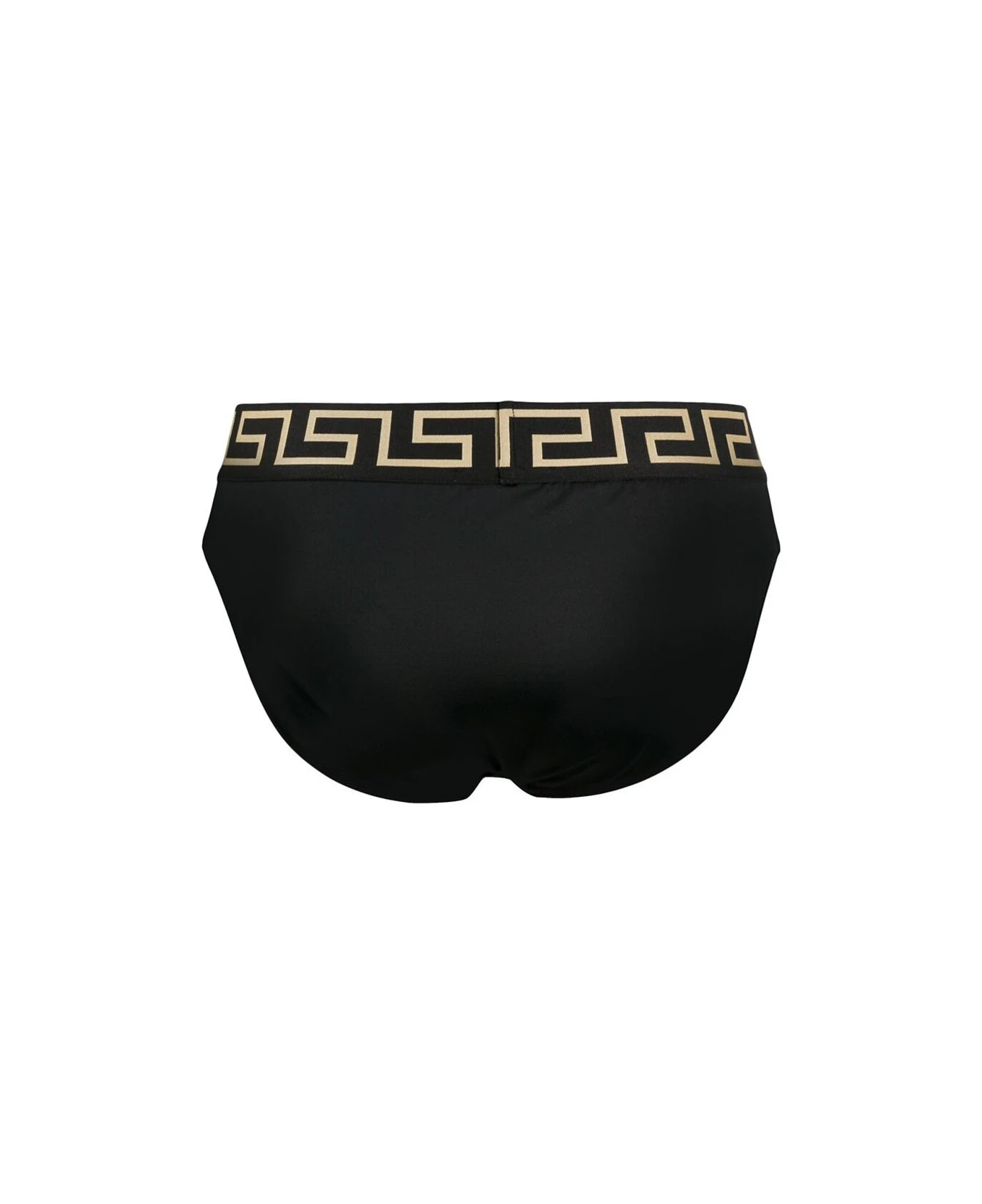 Versace Swim Brief With Greca Motif In Black Technical Fabric Man - Image 2