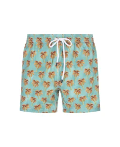Aquamarine Swim Shorts With Palm Pattern