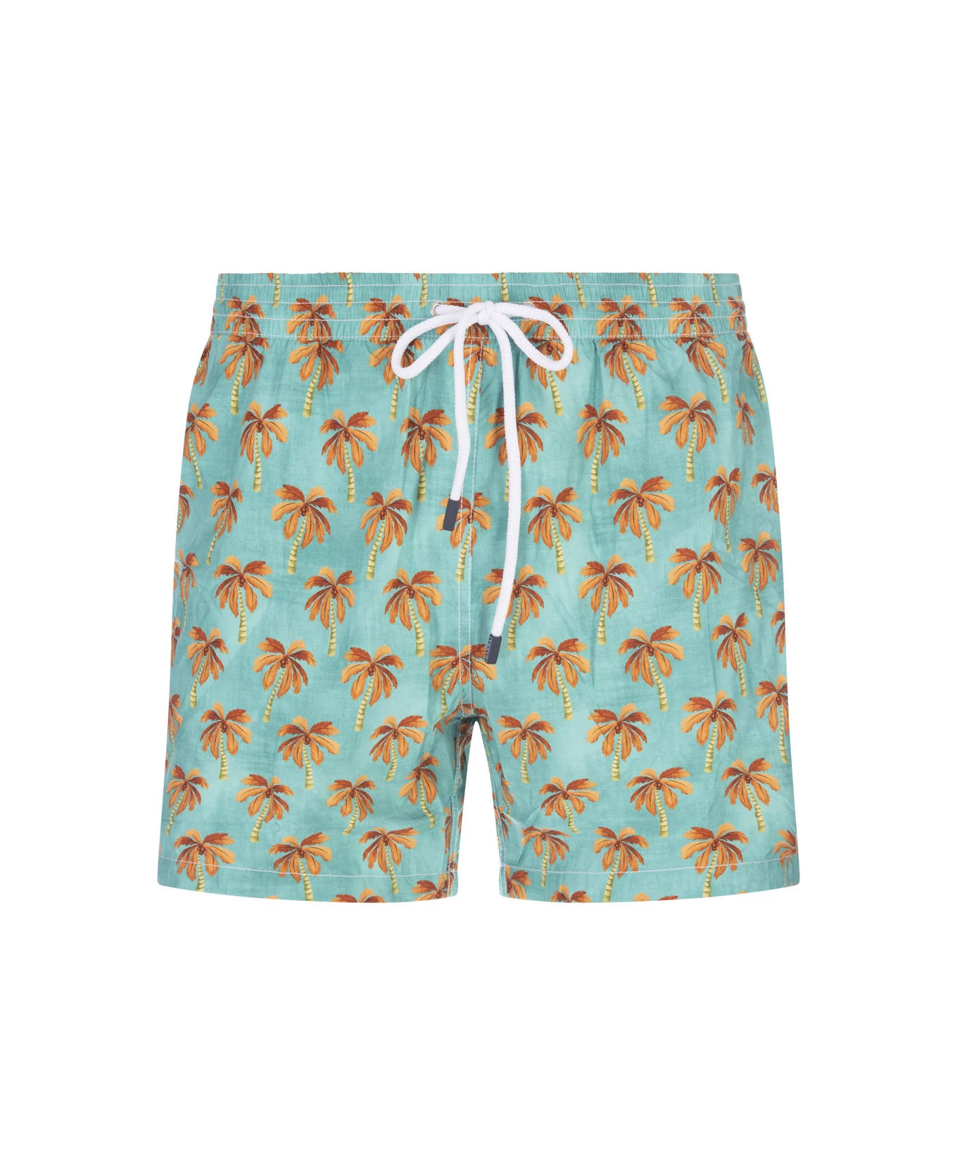 Aquamarine Swim Shorts With Palm Pattern