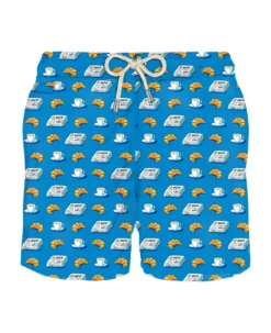 MC2 Saint Barth Man Light Fabric Swim Shorts With Newspaper And Croissant Print