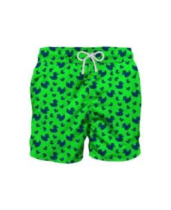 MC2 Saint Barth Floked Duckies Print On Fluo Green Background Swim Shorts