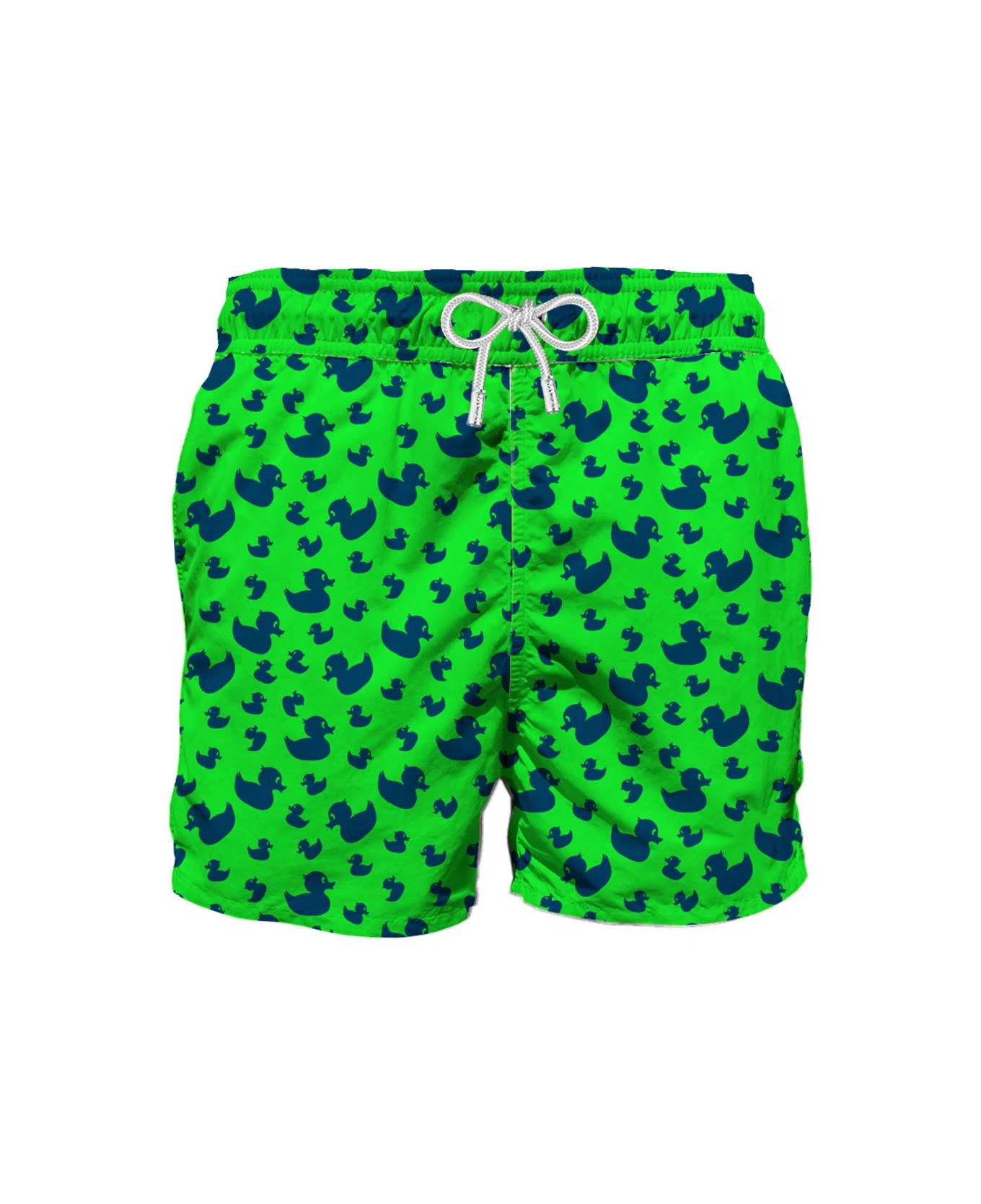 MC2 Saint Barth Floked Duckies Print On Fluo Green Background Swim Shorts