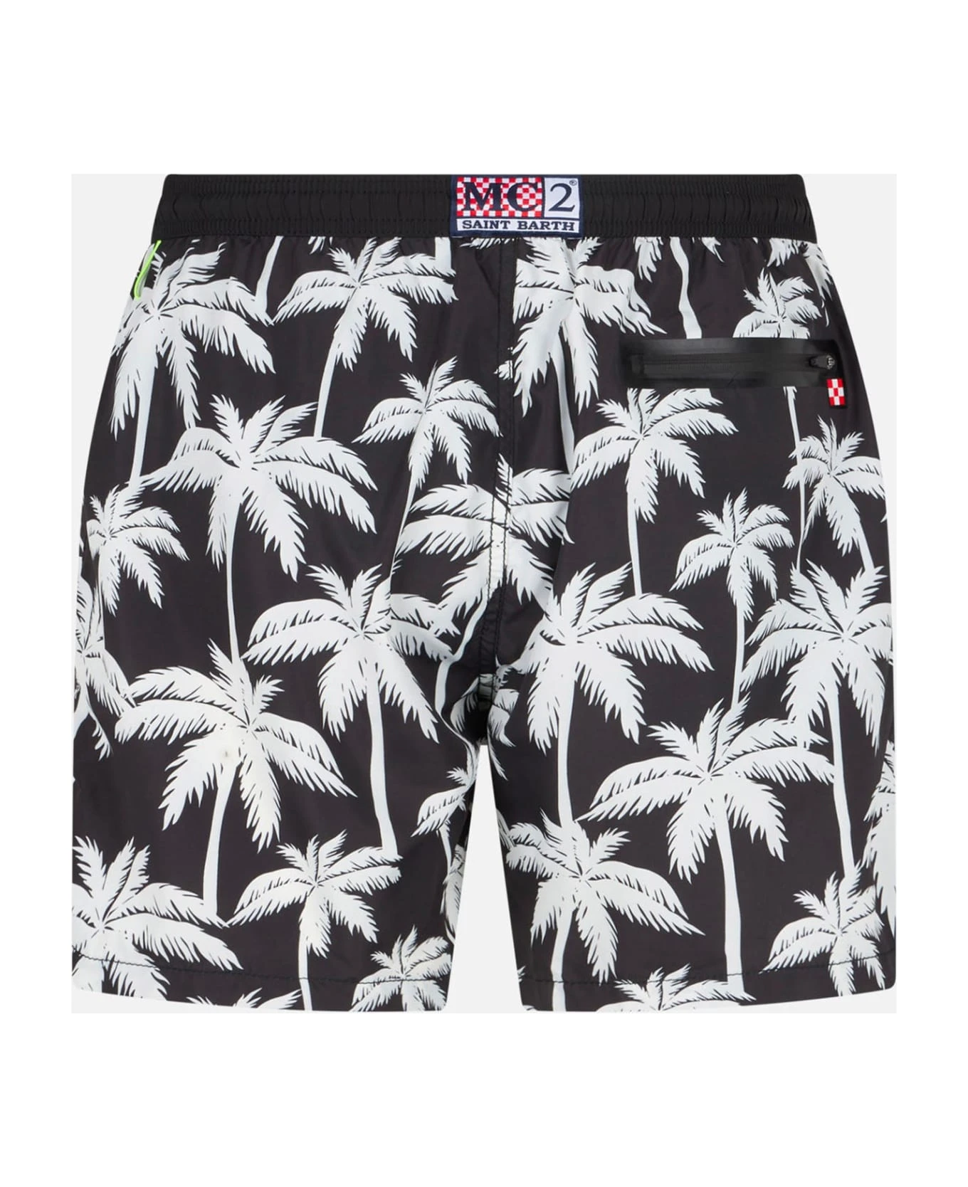 MC2 Saint Barth Man Zipped Swim Shorts With Palm Print - Image 2