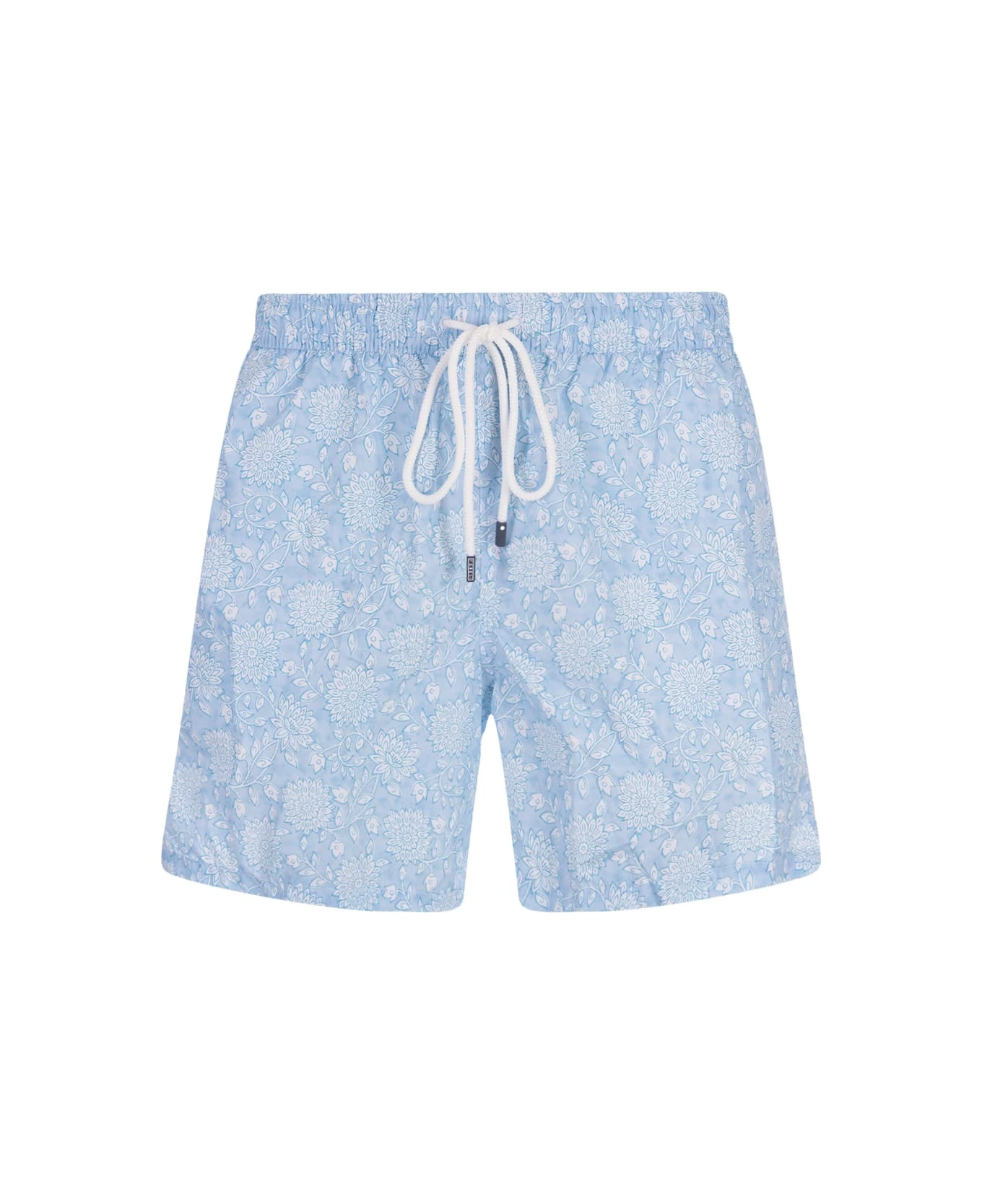 Sky Blue Swim Shorts With Flowers Pattern