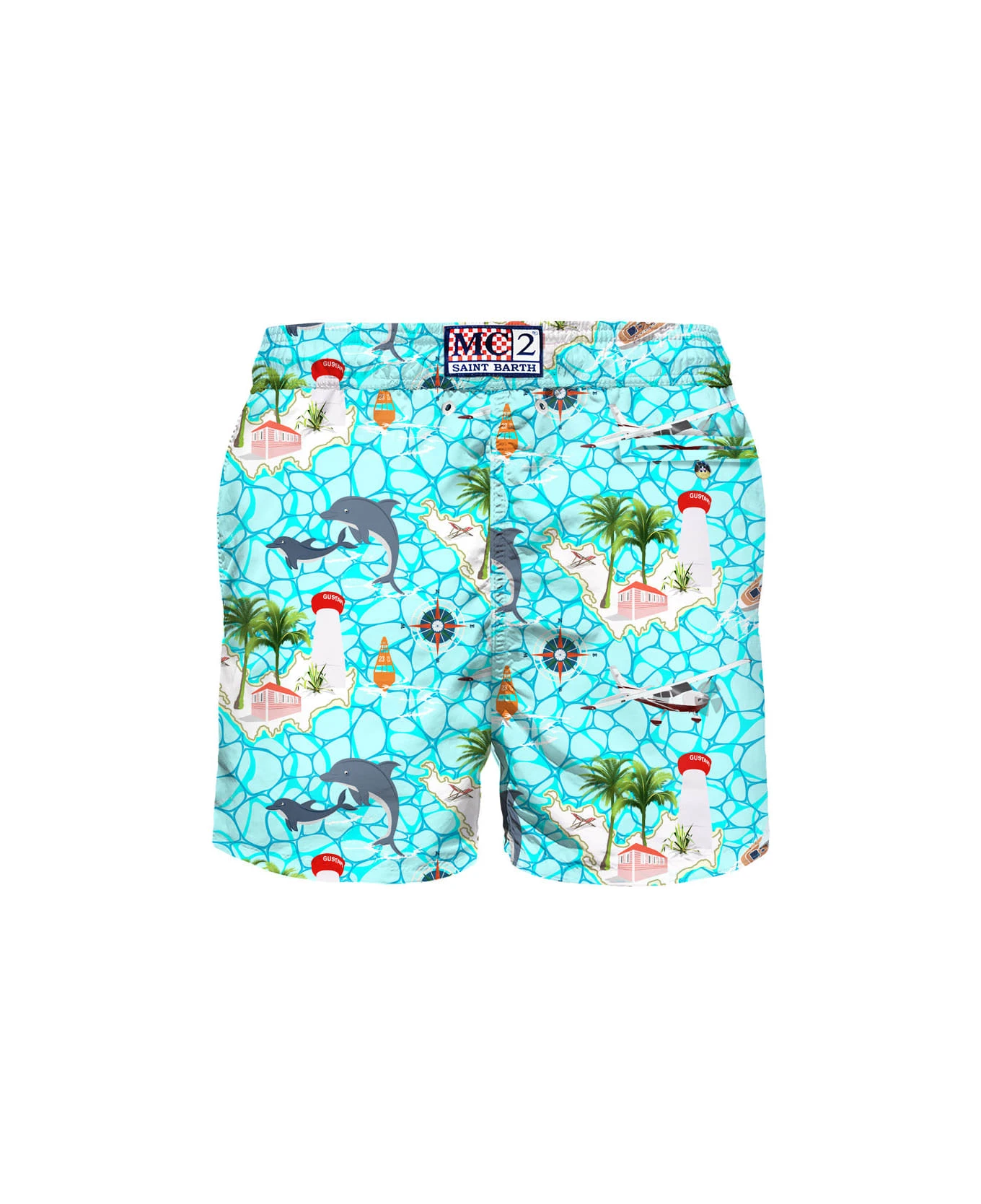 MC2 Saint Barth Man Light Fabric Swim Shorts With Sailing Boats Print - Image 2