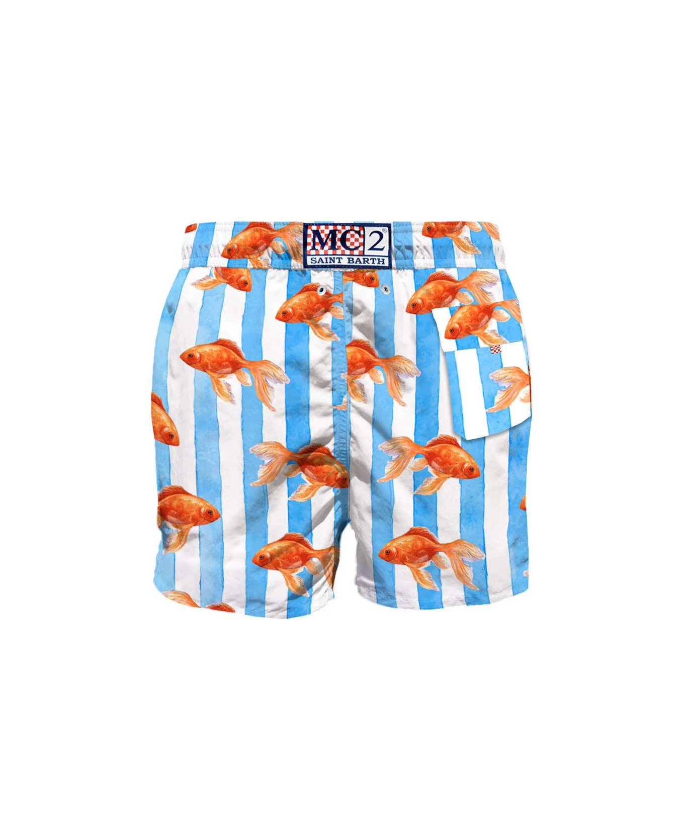MC2 Saint Barth Fish Print On Striped Backcloth Swim Shorts - Image 2