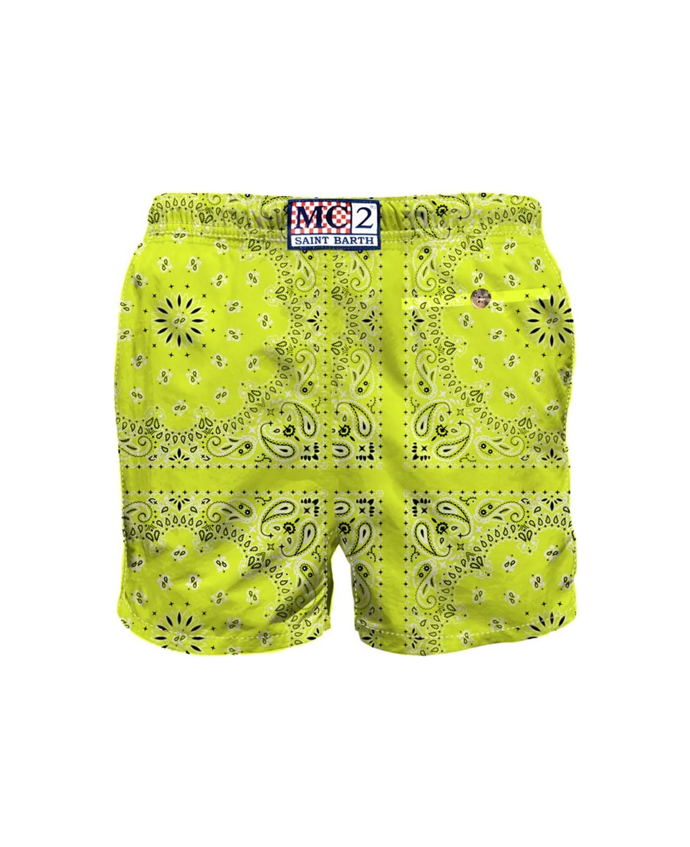 MC2 Saint Barth Man Swim Shorts With Fluo Yellow Bandanna Print - Image 2