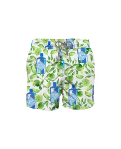 MC2 Saint Barth White Mid-length Swim Shorts With Gin Lime Print