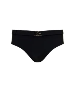 Dolce & Gabbana Black Swim Brief With Metallic Dg Logo In Stretch Polyamide Man