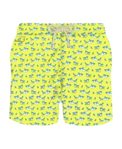 MC2 Saint Barth Man Light Fabric Swim Shorts With Micro Sharks Print