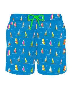 MC2 Saint Barth Man Light Fabric Swim Shorts With Windsurf Print