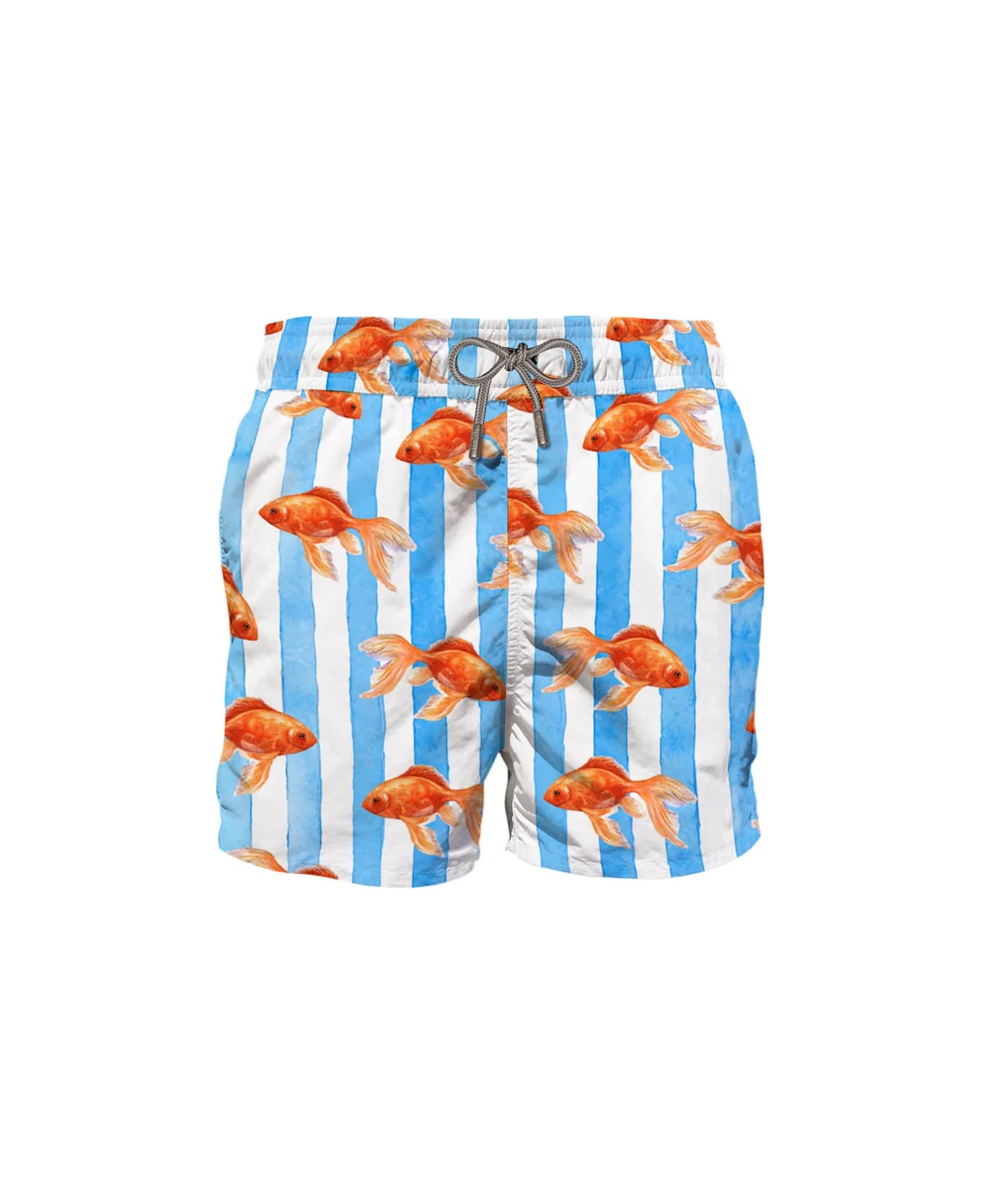 MC2 Saint Barth Fish Print On Striped Backcloth Swim Shorts