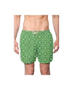 MC2 Saint Barth Man Linen Swim Shorts With Patterned Print