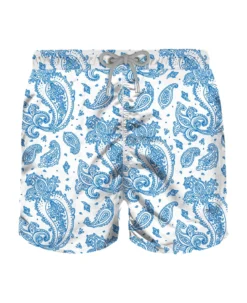MC2 Saint Barth Man Light Fabric Swim Shorts With Light Blue Paisley Print