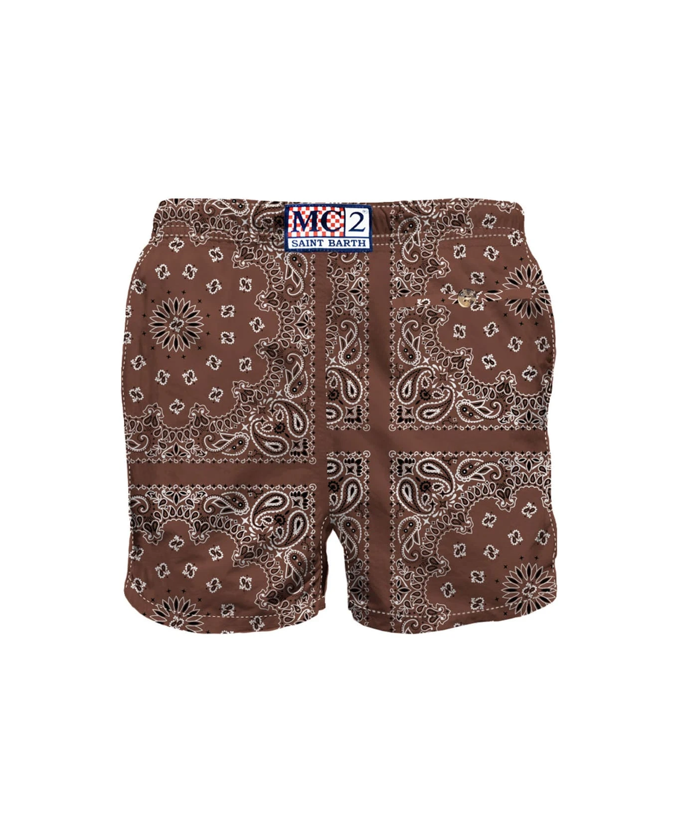 MC2 Saint Barth Man Swim Shorts With Brown Bandanna Print - Image 2