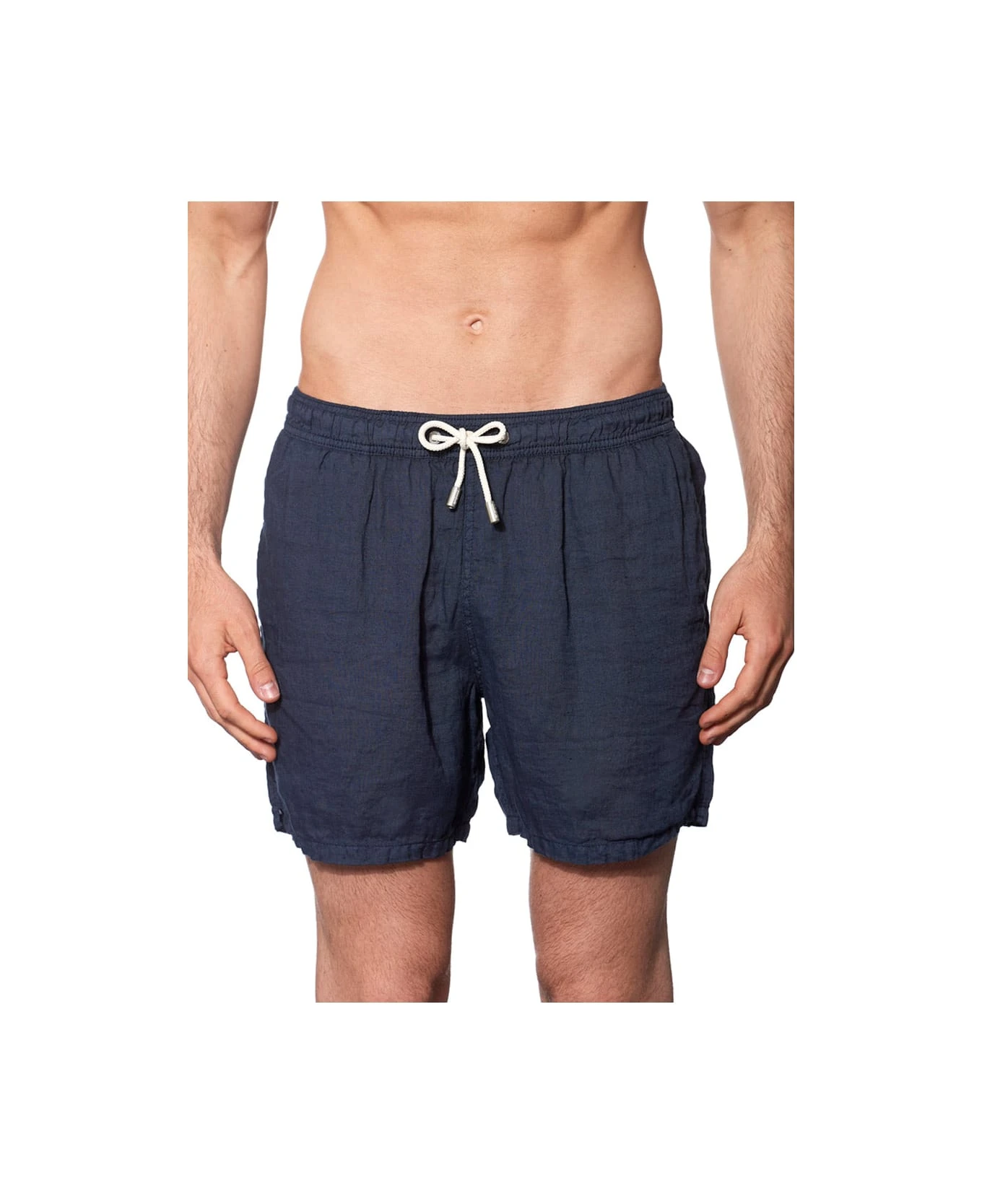 MC2 Saint Barth Solid Blue Mid-length Linen Swim Shorts