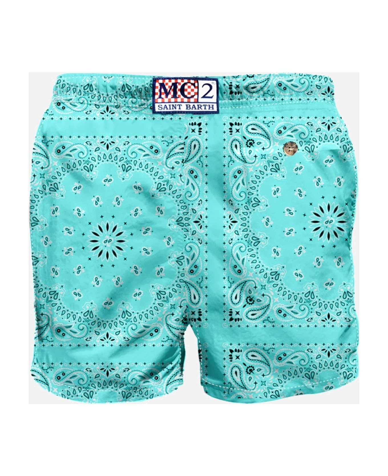MC2 Saint Barth Man Swim Shorts With Water Green Bandanna Print - Image 2