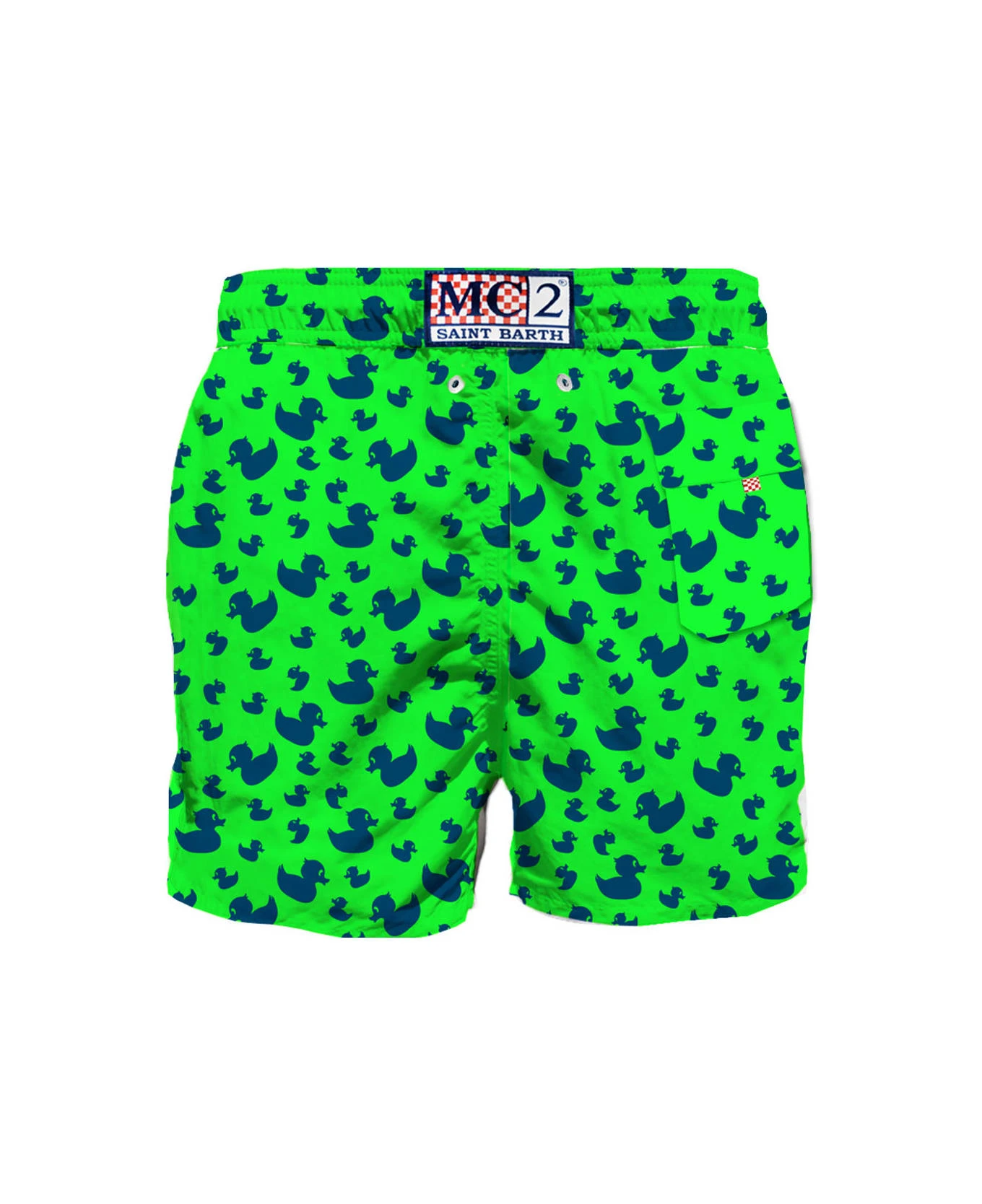 MC2 Saint Barth Floked Duckies Print On Fluo Green Background Swim Shorts - Image 2