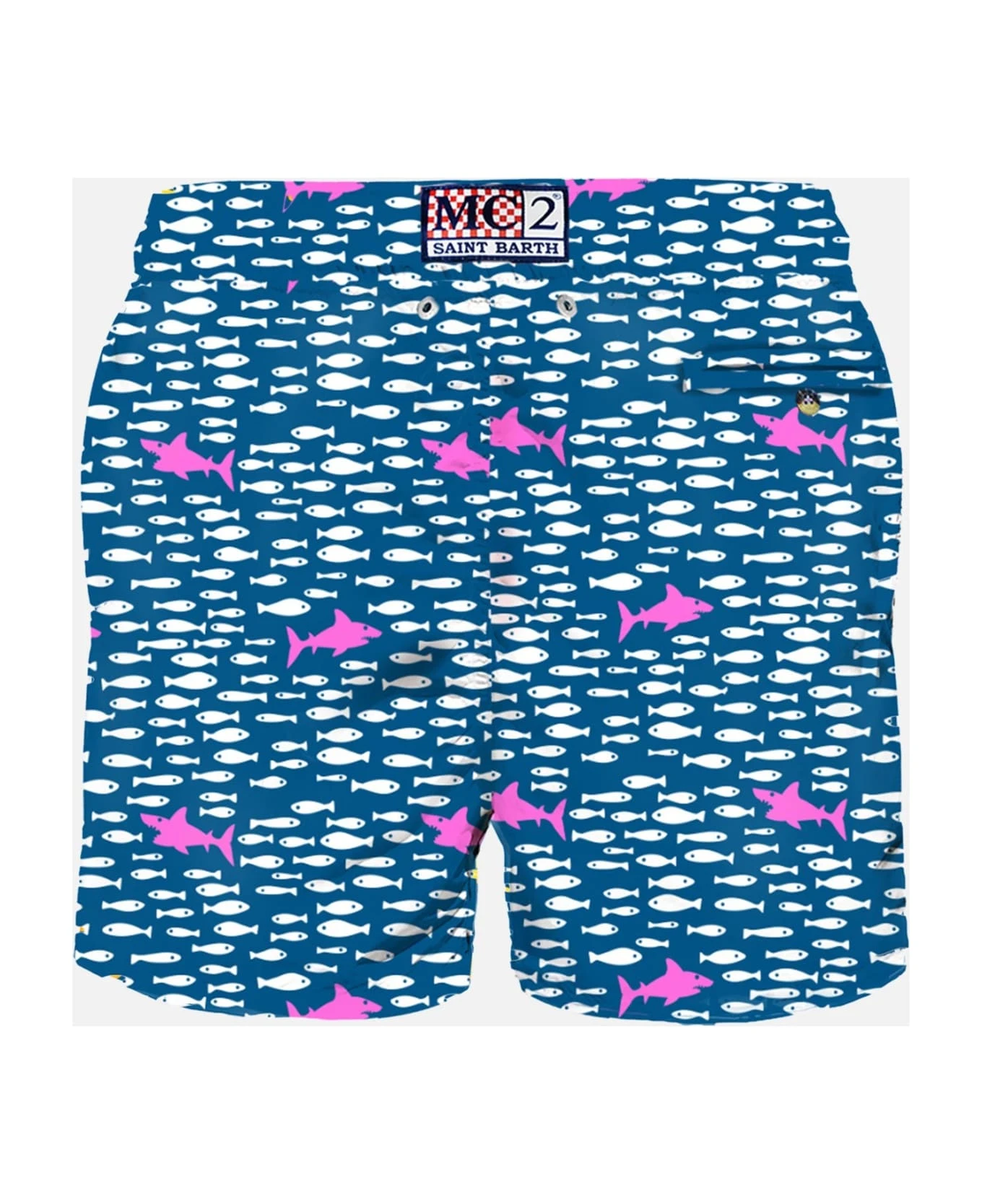 MC2 Saint Barth Man Light Fabric Swim Shorts With Fish And Sharks Print - Image 2