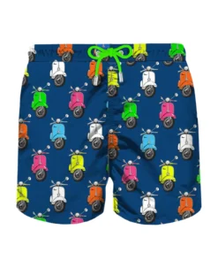 MC2 Saint Barth Man Light Fabric Swim Shorts With Multicolor Vespa Print | Vespa® Special Edition