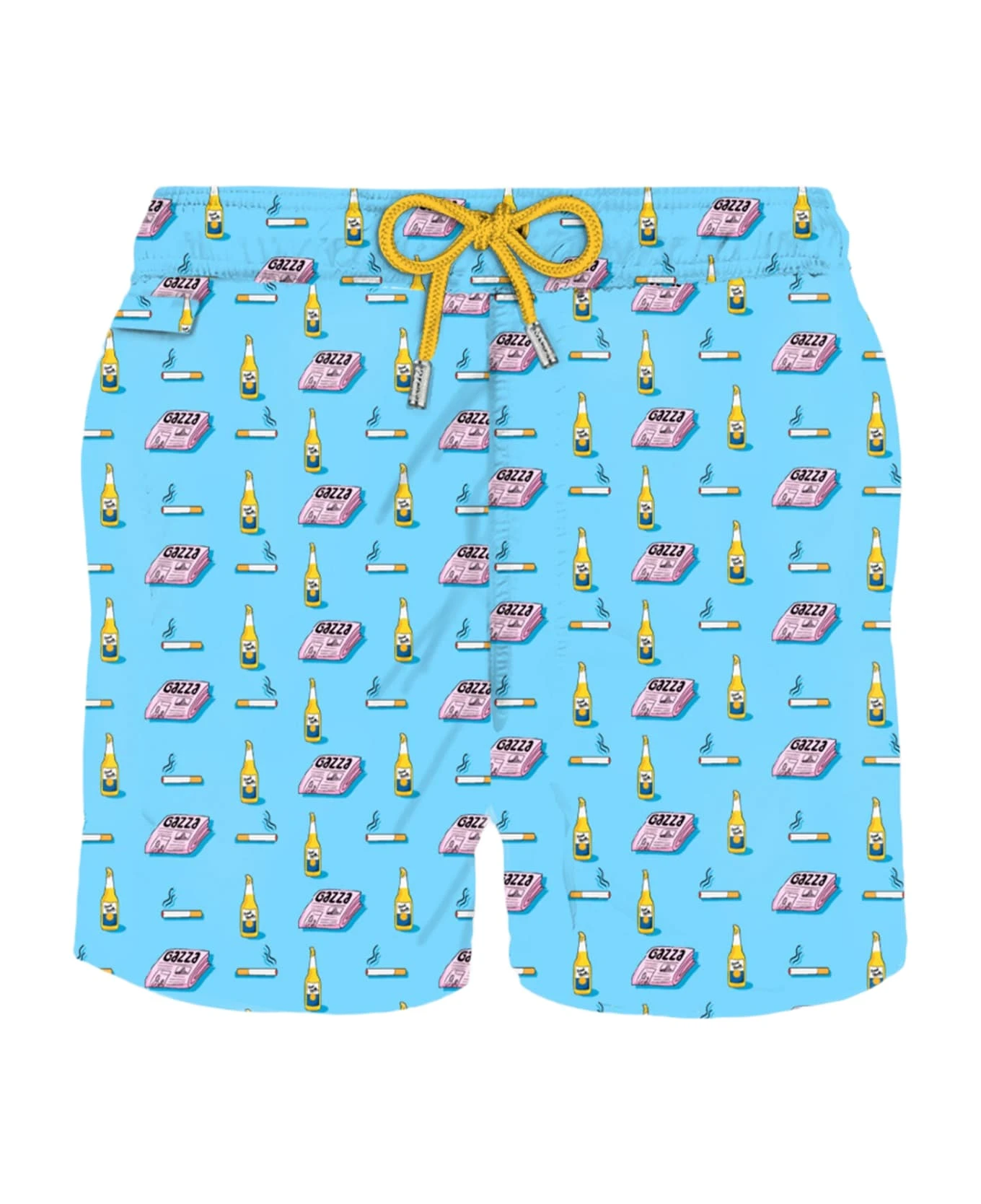 MC2 Saint Barth Man Light Fabric Swim Shorts With Newspaper, Beer And Cigarette Print