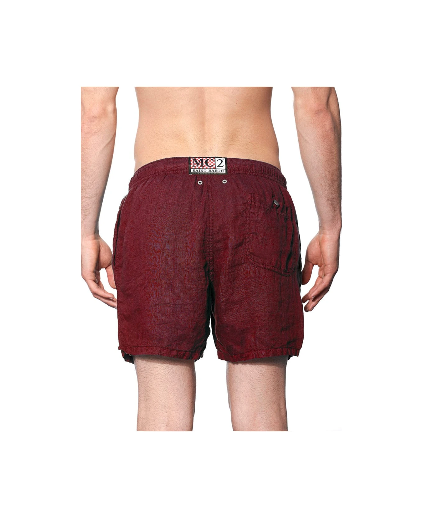 MC2 Saint Barth Solid Bordeaux Mid-length Linen Swim Shorts - Image 2