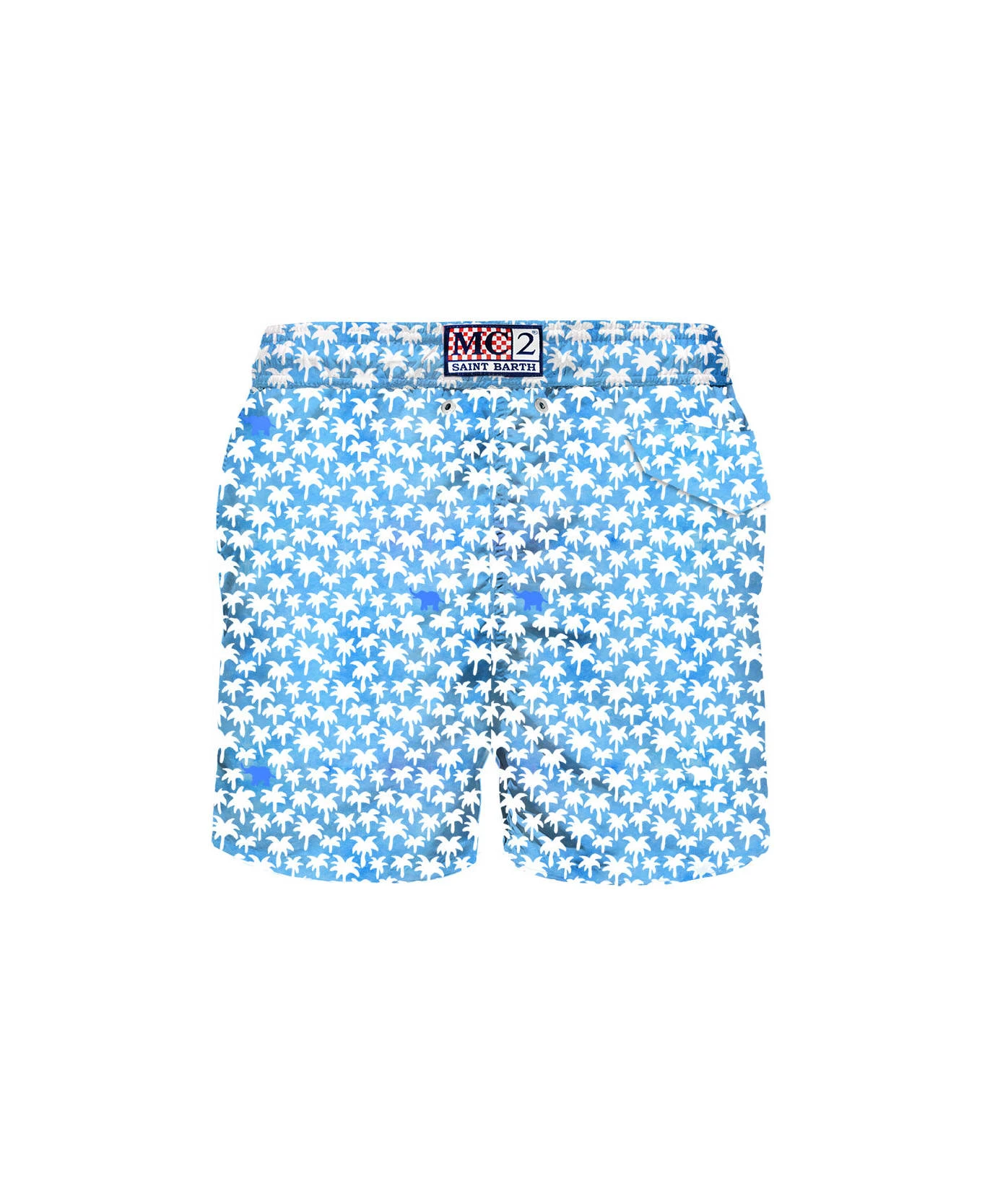MC2 Saint Barth Man Light Fabric Swim Shorts With Palm Print - Image 2