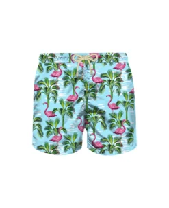 MC2 Saint Barth Man Light Fabric Swim Shorts With Flamingo Print