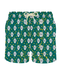 MC2 Saint Barth Man Light Fabric Swim Shorts With Money And Watch Print