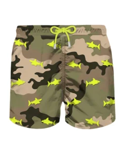 MC2 Saint Barth Man Light Fabric Swim Shorts With Sharks Embroidery