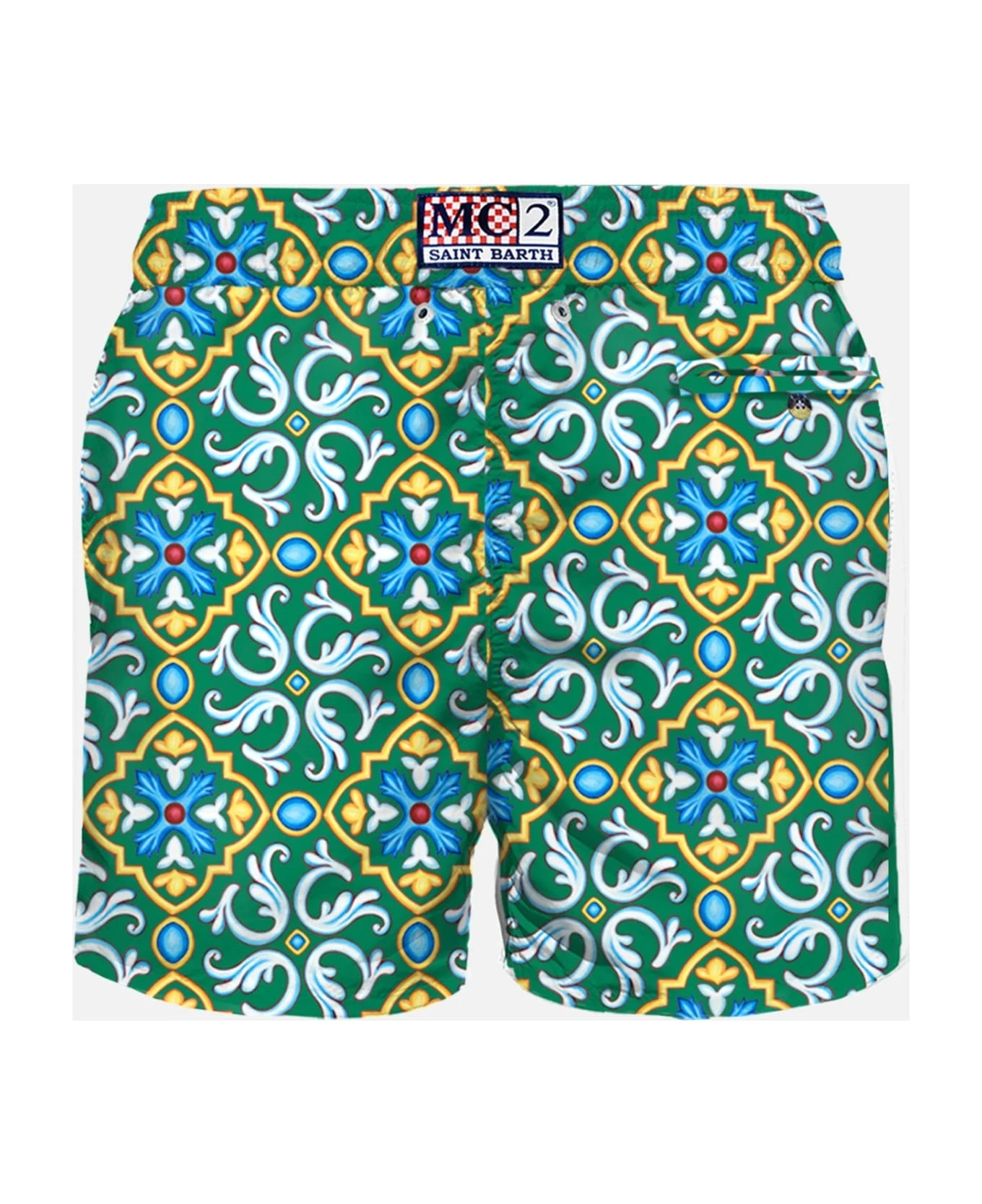 MC2 Saint Barth Man Light Fabric Swim Shorts With Majolica Print - Image 2