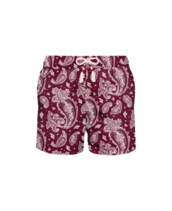 MC2 Saint Barth Man Light Fabric Swim Shorts With Burgundy Paisley Print