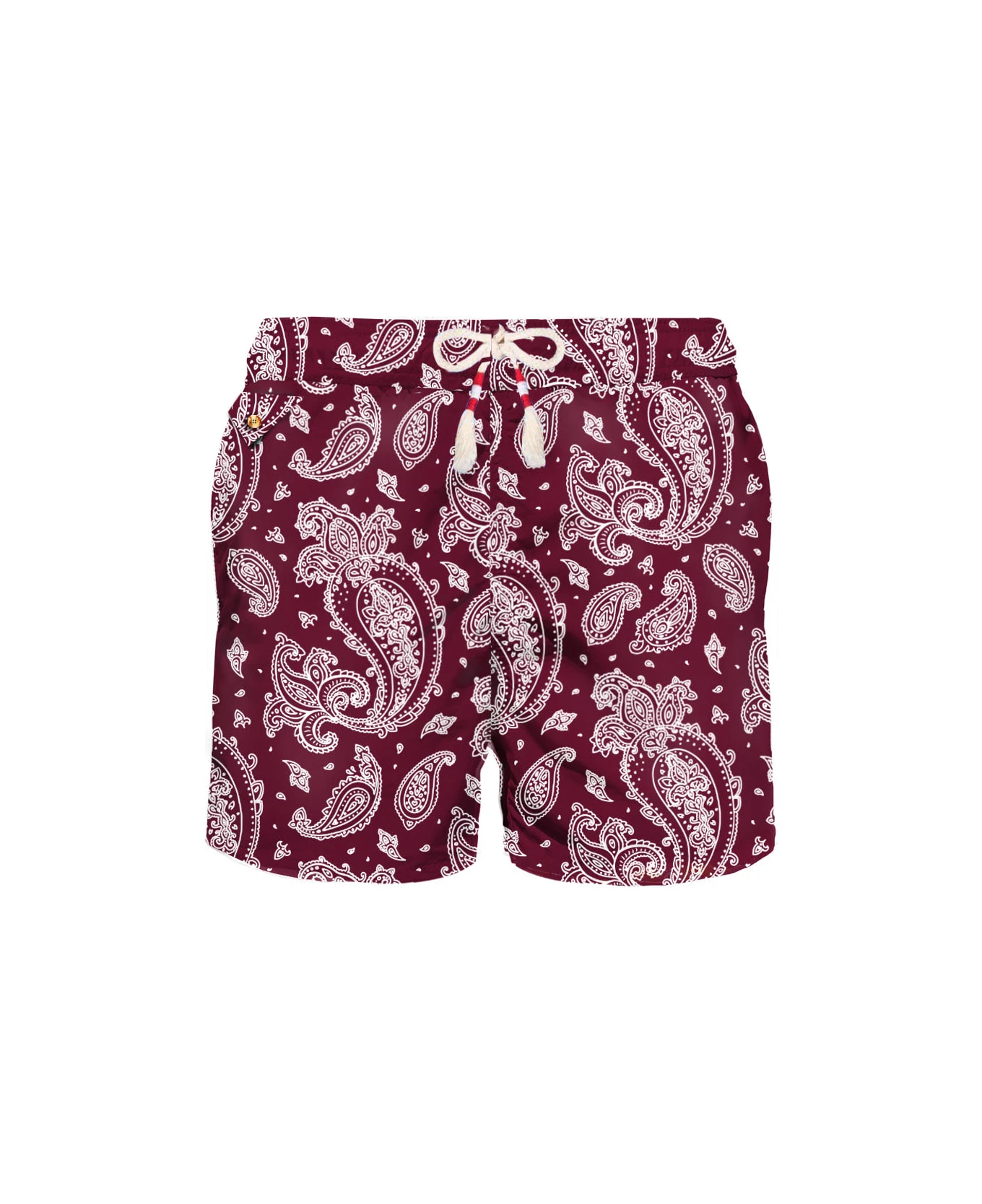 MC2 Saint Barth Man Light Fabric Swim Shorts With Burgundy Paisley Print