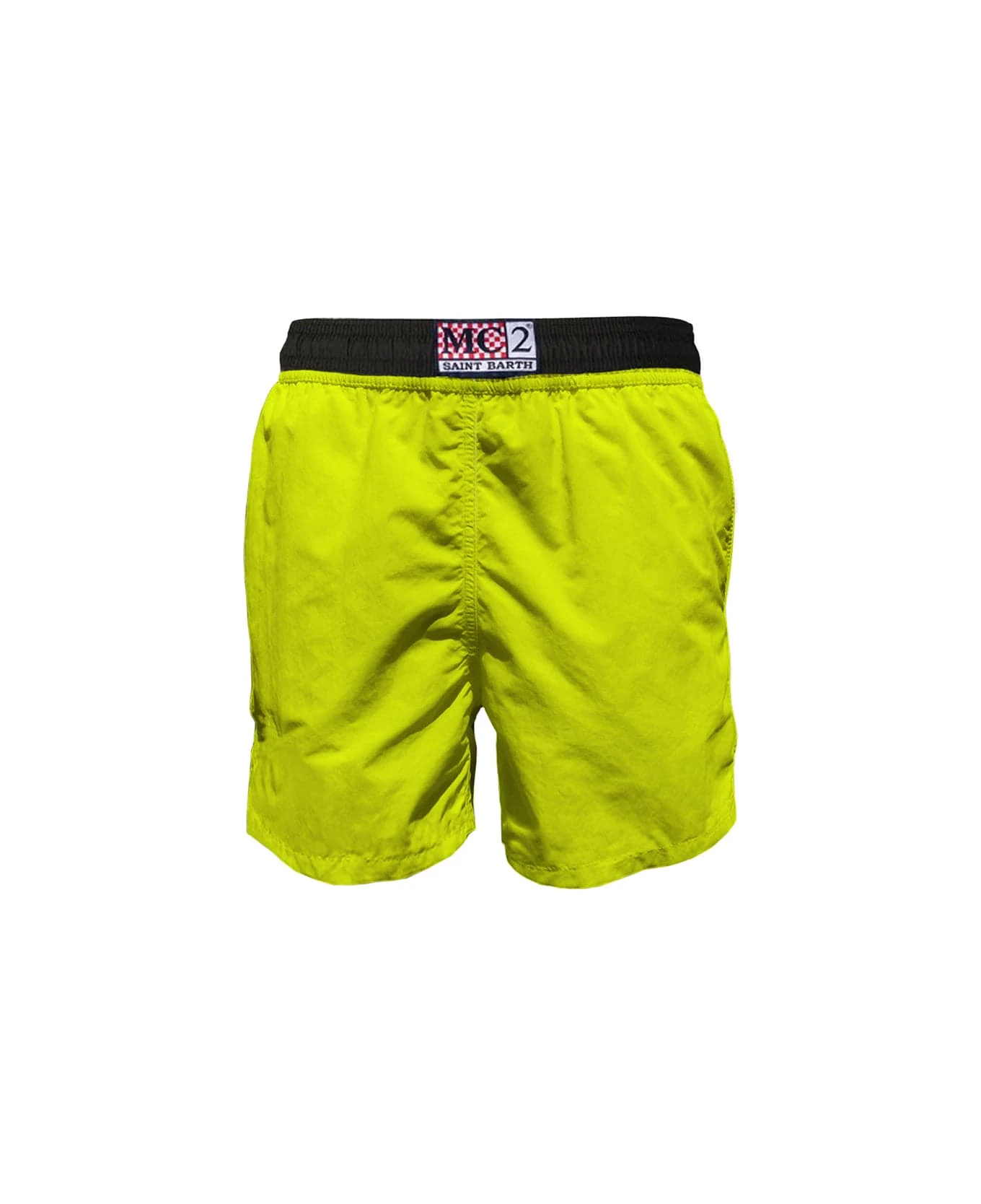 MC2 Saint Barth Fluo Yellow Light Fabric Zipped Swim Shorts - Image 2
