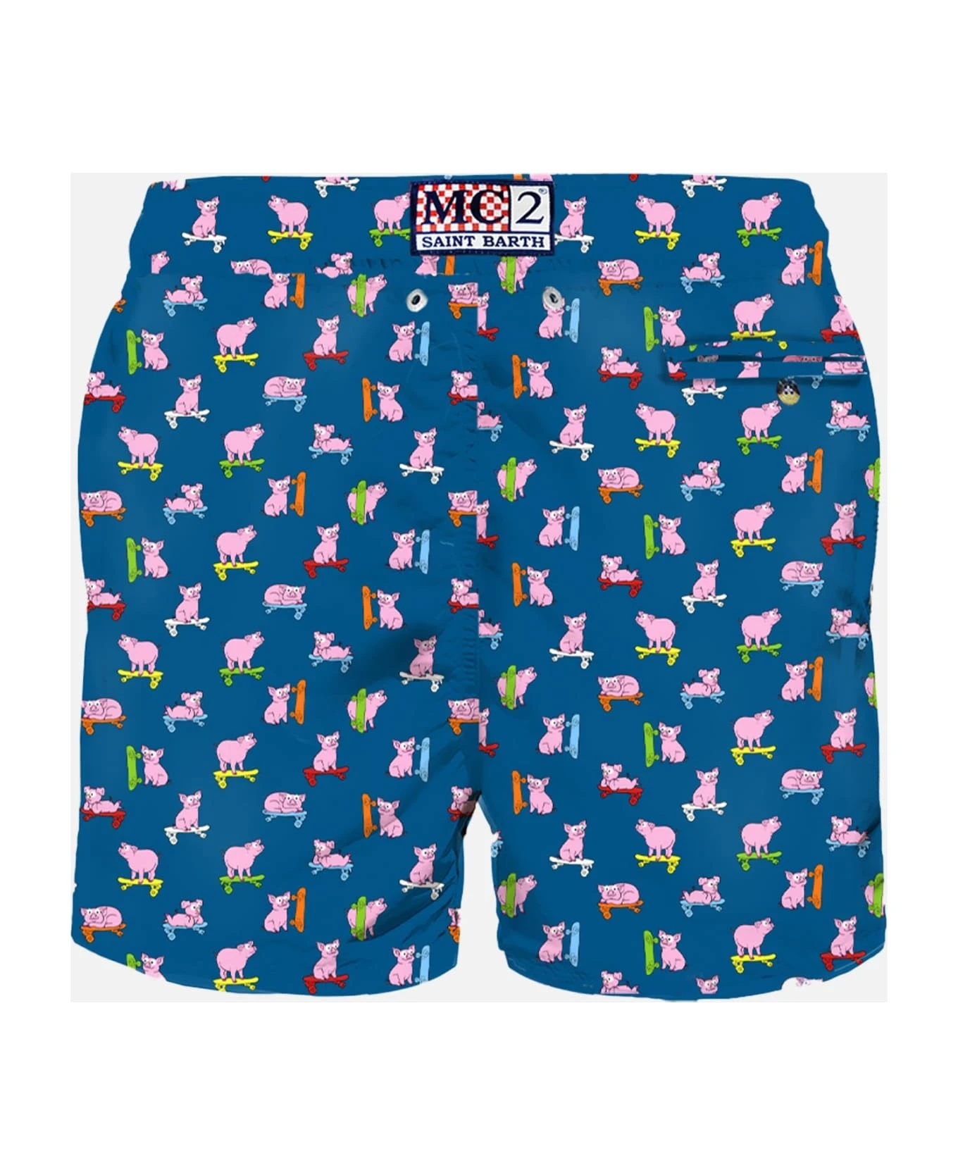 MC2 Saint Barth Man Light Fabric Swim Shorts With Skater Pigs Print - Image 2