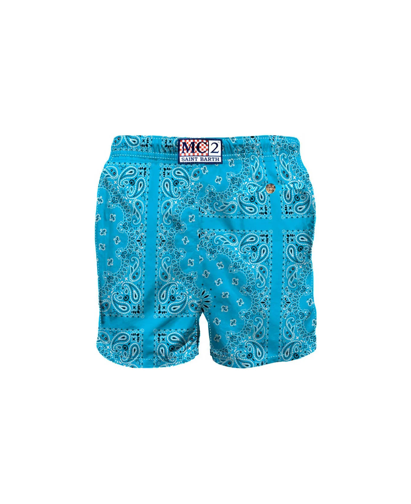 MC2 Saint Barth Man Swim Shorts With Light Blue Bandanna Print - Image 2