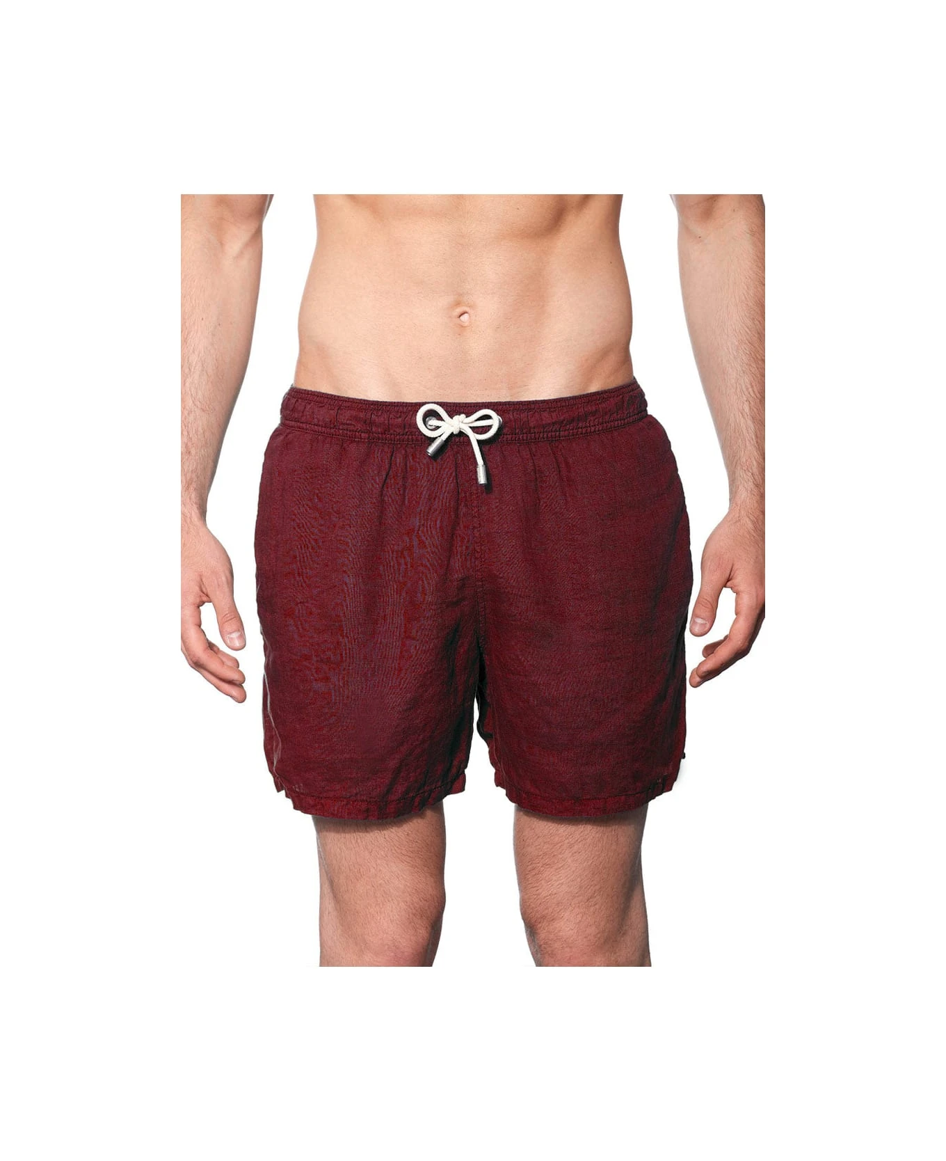 MC2 Saint Barth Solid Bordeaux Mid-length Linen Swim Shorts