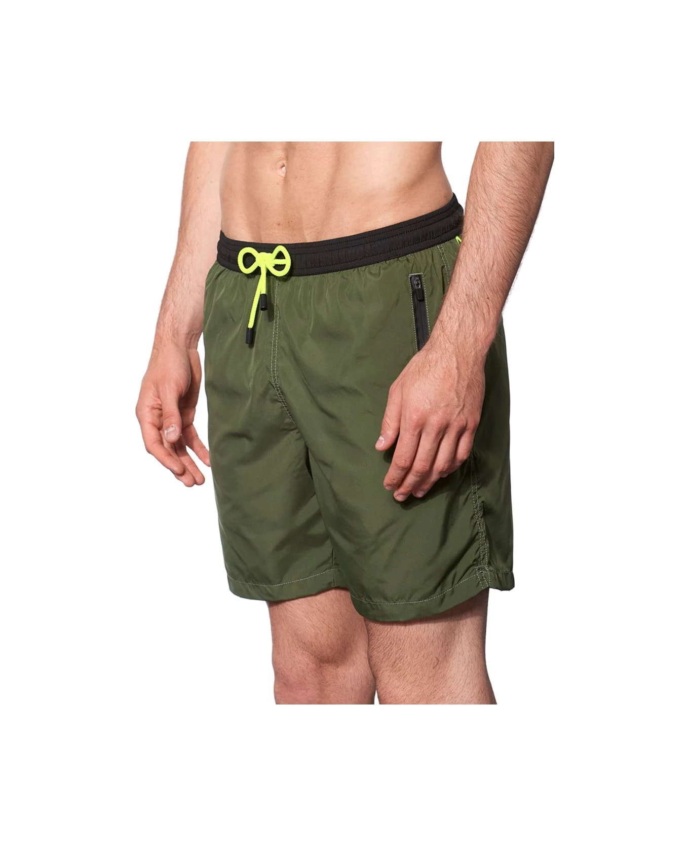 MC2 Saint Barth Dark Green Light Fabric Zipped Swim Shorts - Image 2