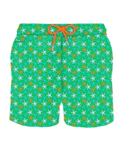 MC2 Saint Barth Man Light Fabric Swim Shorts With Multicolor Starfish Print