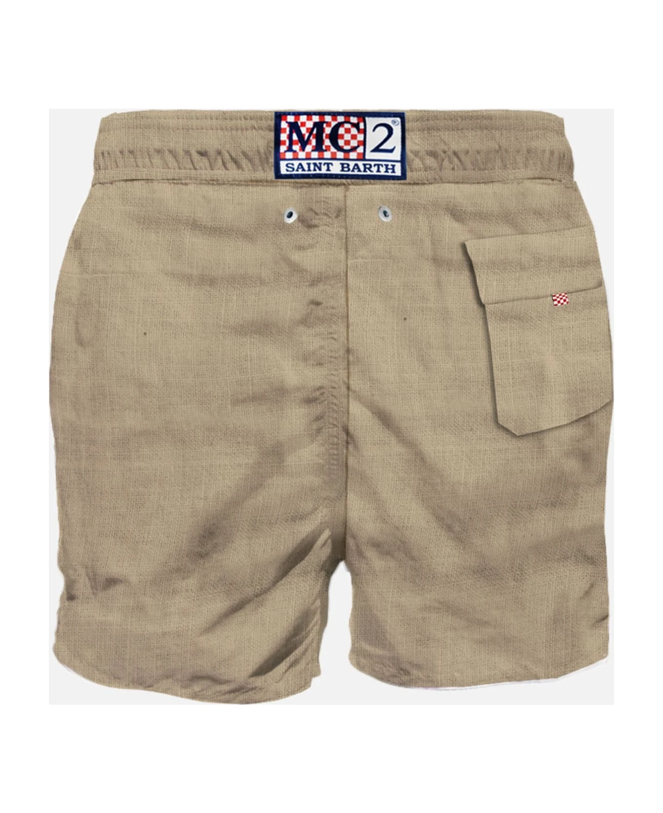 MC2 Saint Barth Man Beige Linen Swim Shorts - Image 2