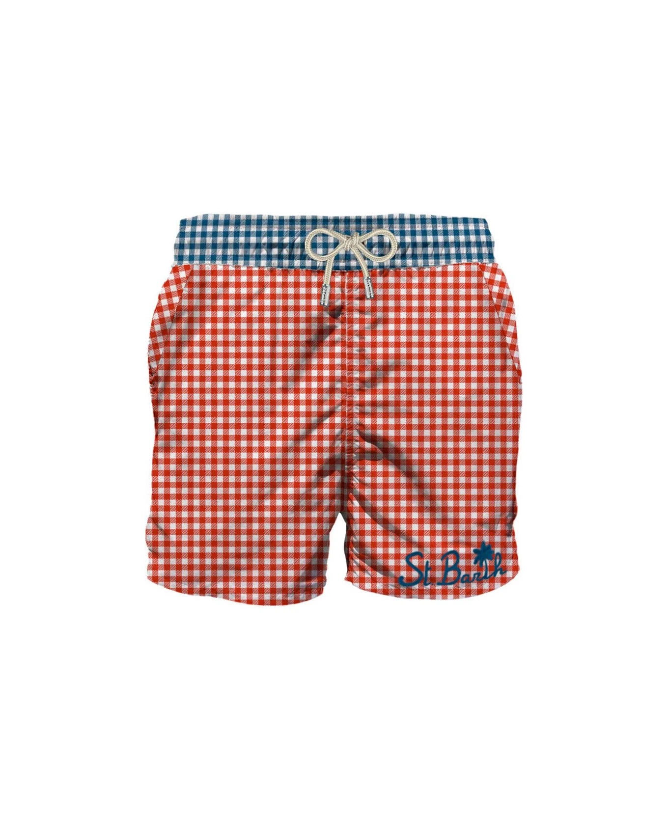 MC2 Saint Barth Man Swim Shorts Gingham Print And Pocket