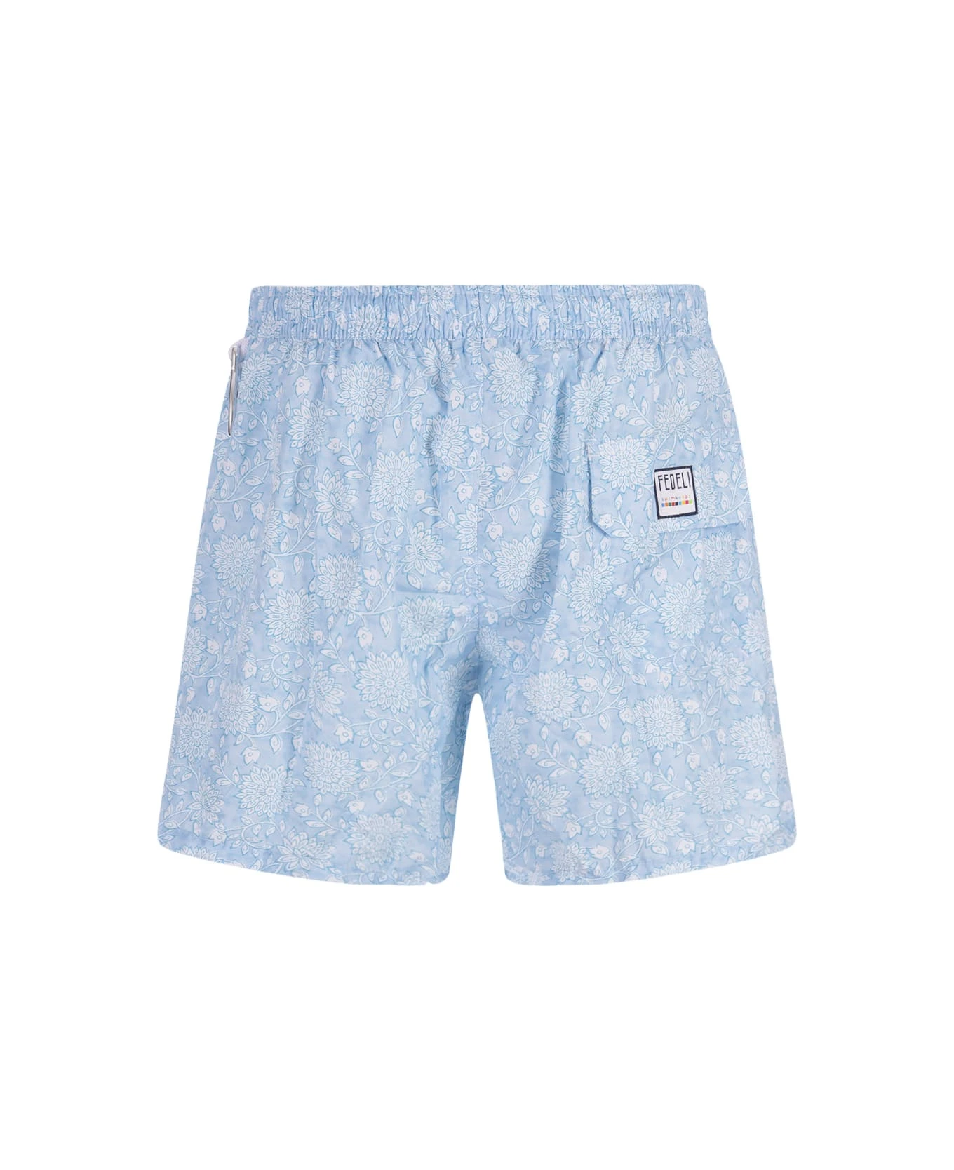 Sky Blue Swim Shorts With Flowers Pattern - Image 2