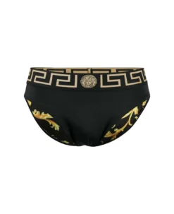 Versace Black Swim Briefs With Medusa Head And Greca Motif In Polyamide Stretch Man