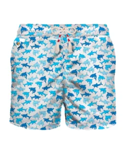 MC2 Saint Barth Man Light Fabric Swim Shorts With Sharks Print