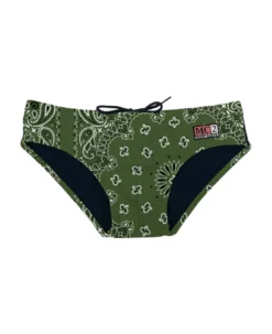 MC2 Saint Barth Man Swim Briefs With Military Green Bandanna Print